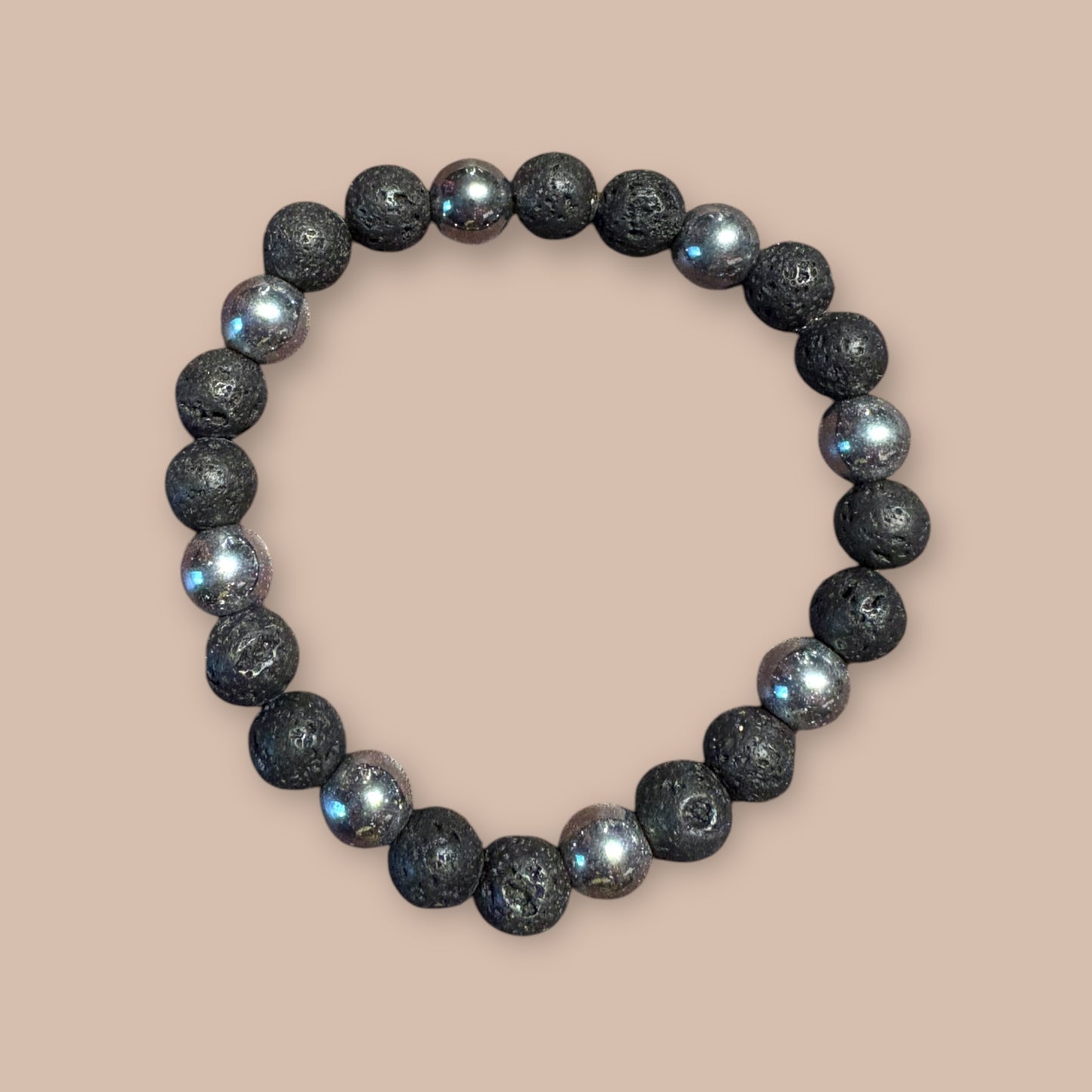 Bracelet pierre volcanique et hématite