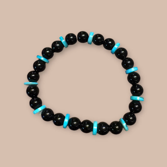 Bracelet jaspe noir et turquoise reconstituer