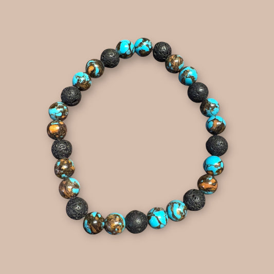 Bracelet pierre volcanique et turquoise reconstituer