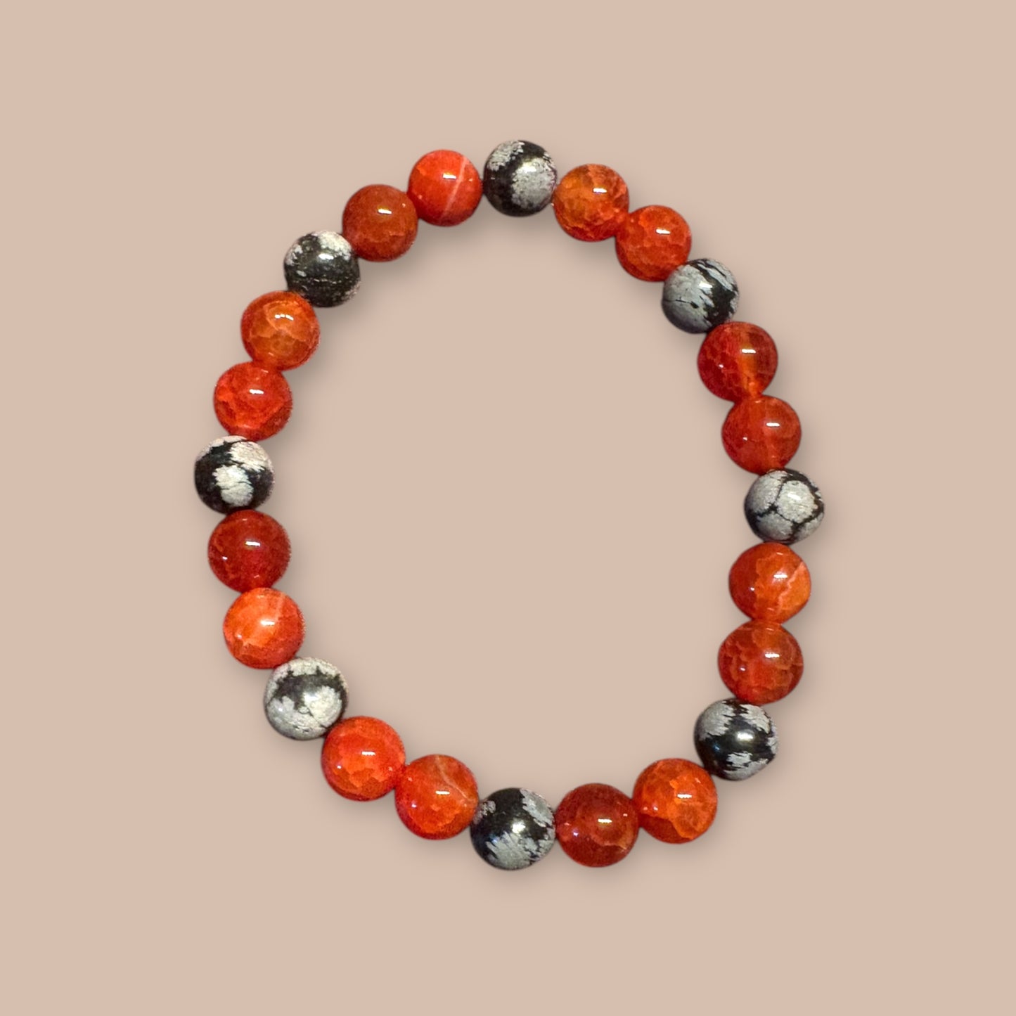 Bracelet pierre agate flocon de neige et agate orange