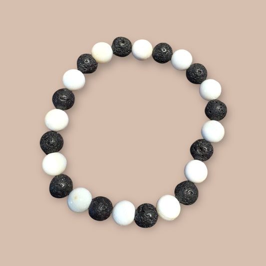 Bracelet howlite et pierre volcanique