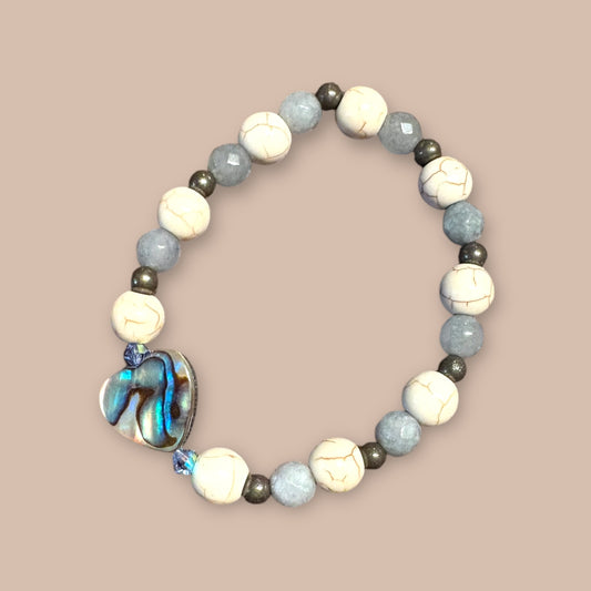 Cœur💙Bracelet howlite, pyrite et agate