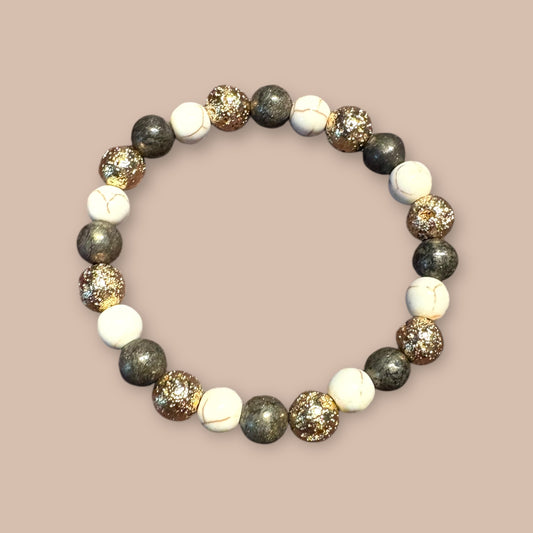 Bracelet howlite, pyrite et lave